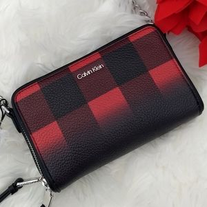 Calvin Klein Red & Black Plaid Flannel Double Zip Crossbody Bag